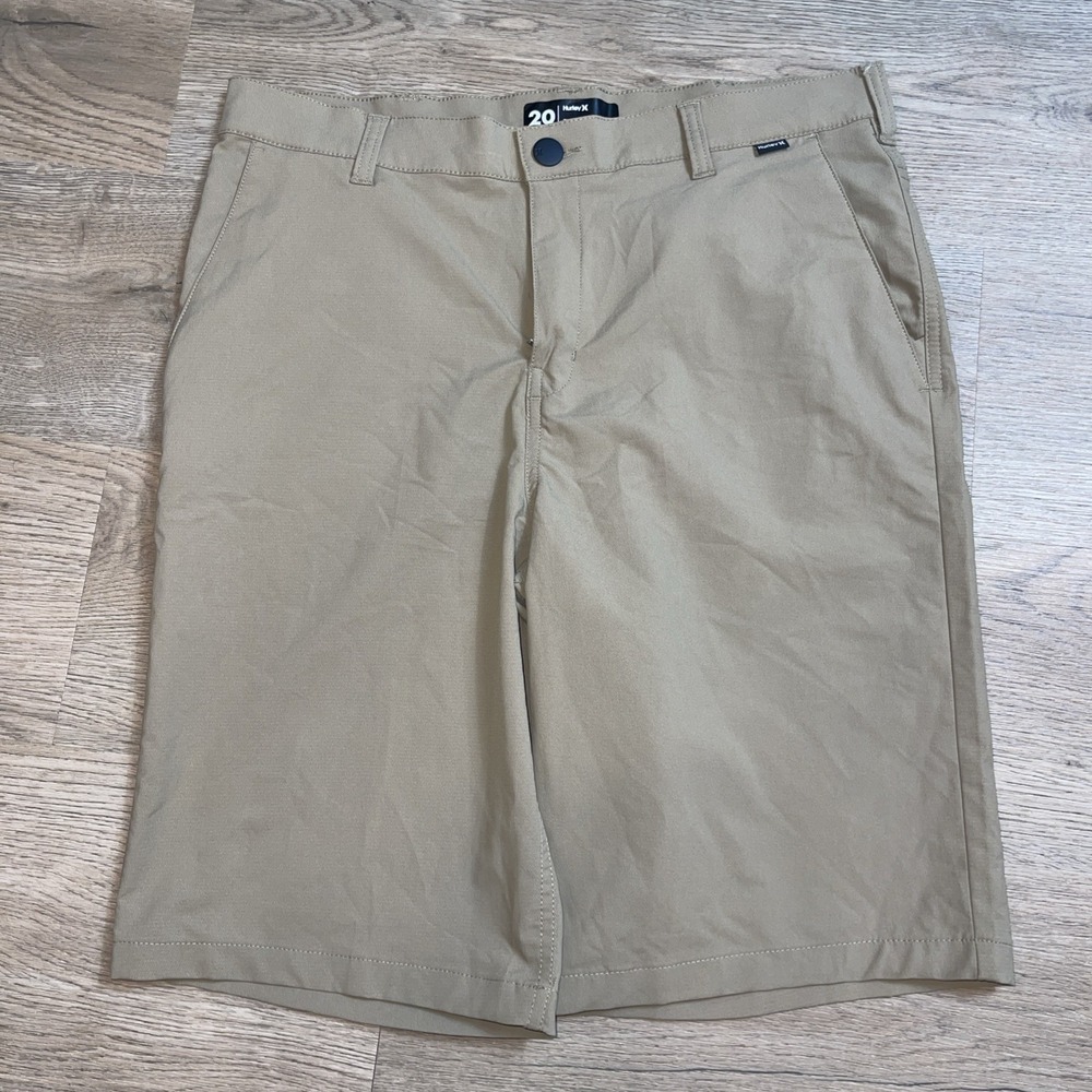 Men Hurley Flat Front Shorts Brown 32 W x 9.5 I Flex Stretch 4 Pocket